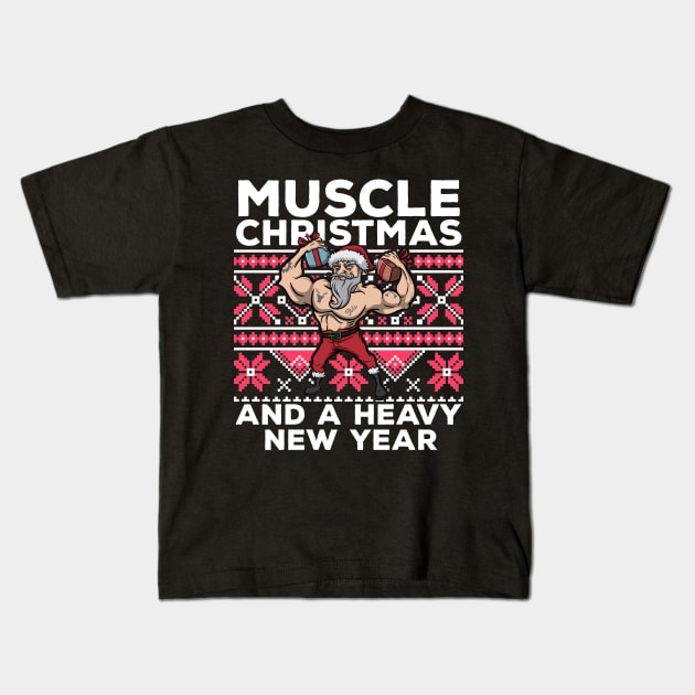 Ugly Christmas Workout Lifting Santa Claus Gym Fitness Gift Kids T-Shirt by TellingTales